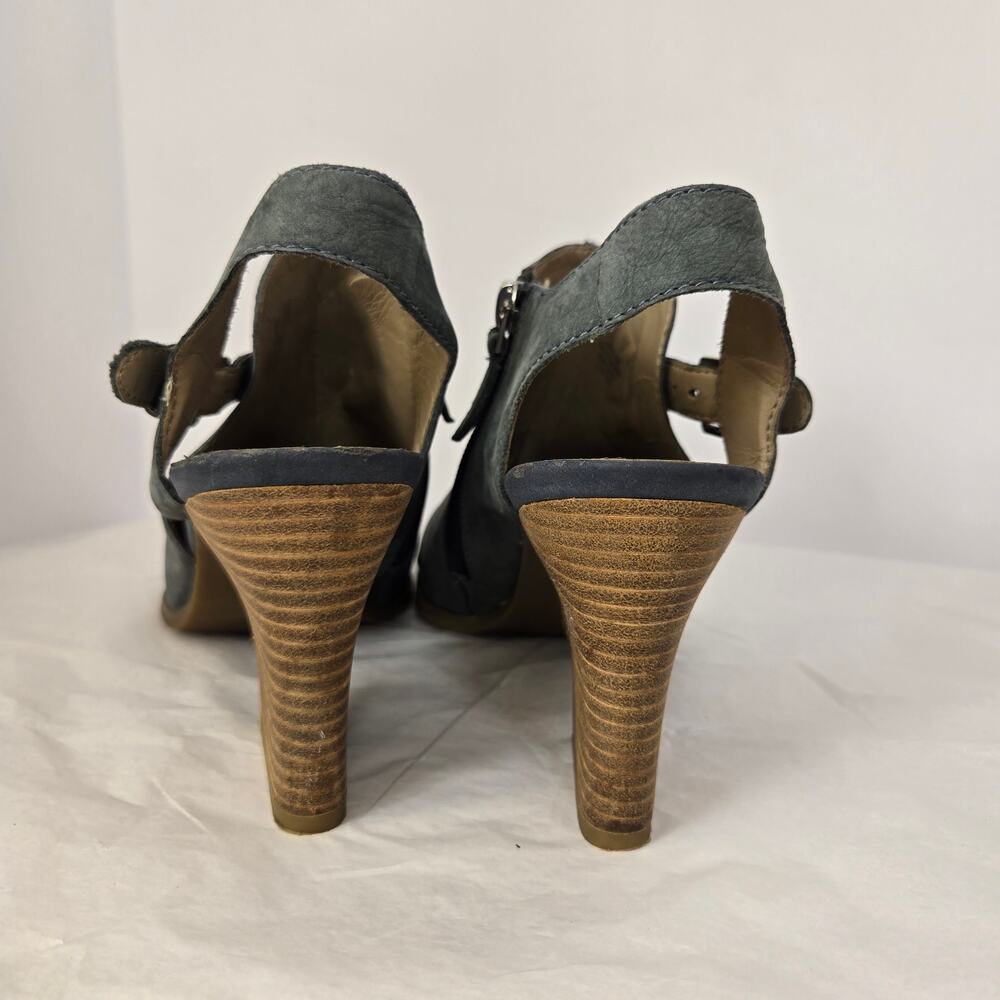 "Harley" Blue Suede Stacked Heel Slingback - Picture 5 of 13